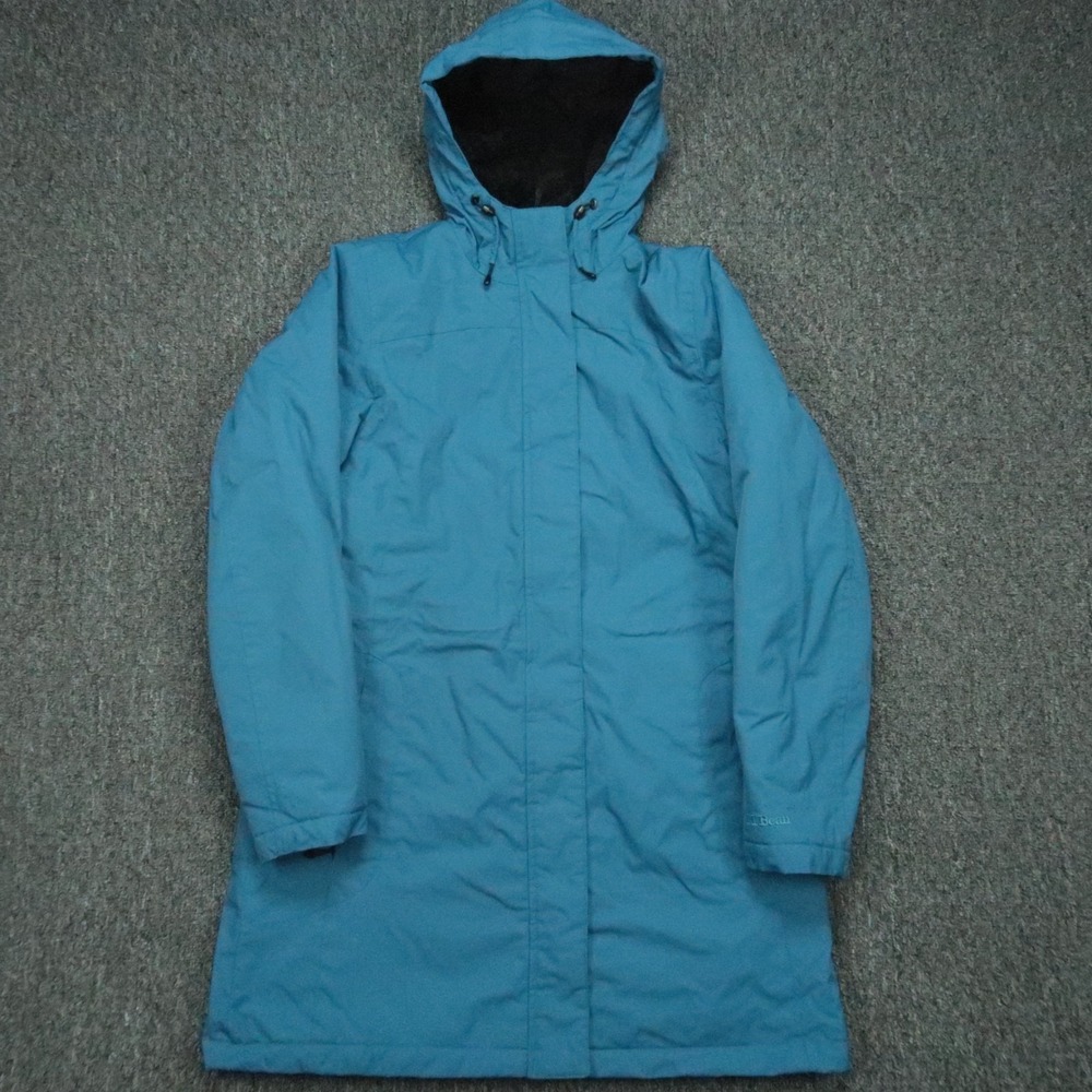 LL Bean‎ Jacket Womens Medium Blue Winter Warmer Coat Full Zip Pockets Hooded